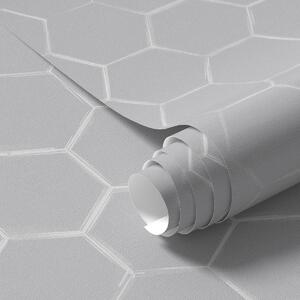 Tapet Hexagoane tridimensionale de culoare gri deschis, cu umbre delicate, Tapet abstract, a01059v1 : Uwalls.ro
