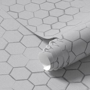 Tapet Plasă hexagonală fină pe un fundal texturat de culoare gri deschis, Tapet abstract, a01060 : Uwalls.ro
