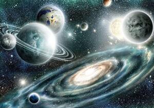 Tapet mural cu galaxii, planete şi calea lactee - 11896 - Fototapet24