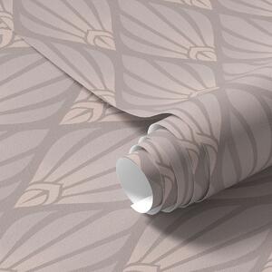 Tapet Art Deco bej pudrat cu evantaiuri delicate, Tapet abstract, a01064v1 : Uwalls.ro