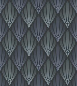 Tapet Art Deco albastru-gri rece, cu forme în formă de evantai, Tapet abstract, a01064v3 : Uwalls.ro