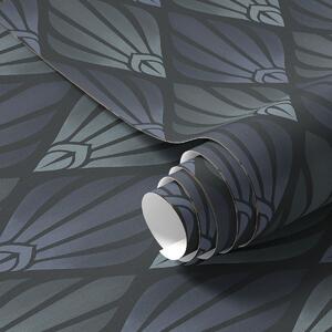 Tapet Art Deco albastru-gri rece, cu forme în formă de evantai, Tapet abstract, a01064v3 : Uwalls.ro