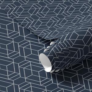 Tapet Rețea geometrică de cuburi de culoare bleumarin închis, Tapet abstract, a01066v1 : Uwalls.ro