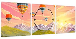 Tablou - Baloane deasupra unui peisaj (cu ceas) (90x30 cm)