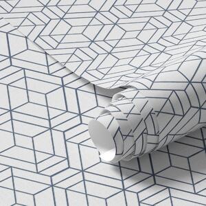 Tapet Fundal alb cu cuburi geometrice tridimensionale albastre, Tapet abstract, a01067 : Uwalls.ro