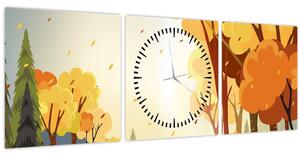 Tablou - Peisaj de toamnă, ilustrație (cu ceas) (90x30 cm)