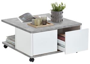 FMD Măsuță de cafea mobilă, gri beton & alb extralucios, 70x70x35,5 cm 659-001E