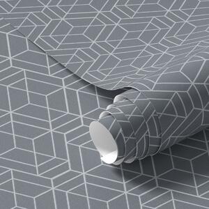 Tapet Fundal gri cu cuburi tridimensionale albe dispuse într-o grilă, Tapet abstract, a01067v2 : Uwalls.ro