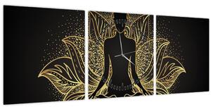 Tablou - Silueta într-o floare de lotus (cu ceas) (90x30 cm)