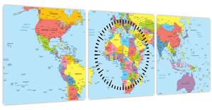 Tablou - Harta lumii (cu ceas) (90x30 cm)
