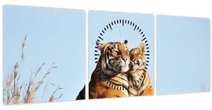 Tablou - Tigroaica cu pui (cu ceas) (90x30 cm)