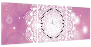 Tablou - Mandala pe fundal roz (cu ceas) (90x30 cm)