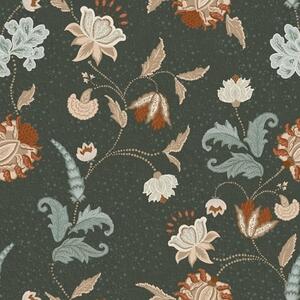 Tapet Fundal verde închis cu flori și frunze decorative, Tapet flori, a01086 : Uwalls.ro