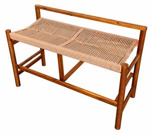 Banca din lemn de acacia cu sezut din snur de hartie, 100×41×65 cm