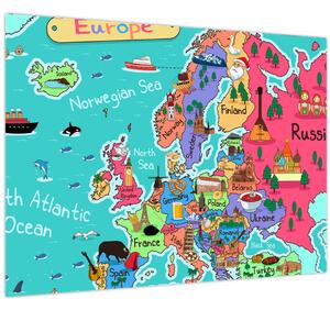 Tablou pe sticlă - Harta Europei pentru copii (70x50 cm)