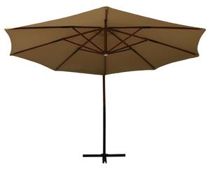 Umbrelă de soare suspendată stâlp din lemn 350 cm taupe