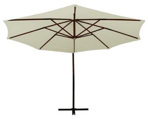 Umbrelă de soare suspendată stâlp din lemn 350 cm alb nisipiu