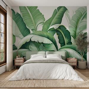 Tapet Frunze verzi de bananier tropical cu efect 3D, Fototapet Natură, Fototapet Foi de palmier, w09559 : Uwalls.ro