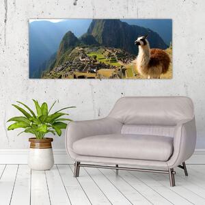 Tablou - Lama și Machu Picchu (120x50 cm)