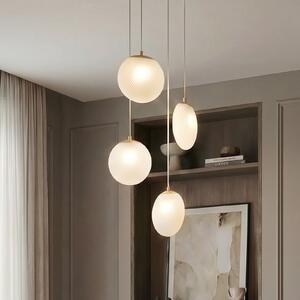 Lucande Lampa suspendată Lunelle, alamă, sticlă, 4 becuri, Ø 40 cm, reglabil, Alb, Camera de zi / sufragerie, Sticlă, Modern