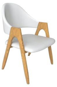 Scaun living piele ecologica K247, alb/stejar, metal, 51x51x80 cm