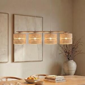 TK Lighting Lampă suspendată Calma, 4 becuri, bej, rafia, lungime 95 cm, reglabil, Bej, Camera de zi / sufragerie, Altele