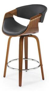 Scaun bar lemn spatar H123, negru/nuc, piele ecologica, 55x51x91 cm