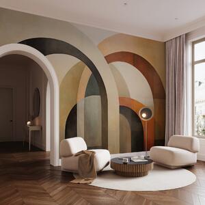 Tapet Arce geometrice abstracte texturate în tonuri pământii de bej, maro și gri,, Fototapet 3D, Fotomurale 3D Forme geometrice, w09611 : Uwalls.ro