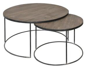 Set 2 masute de cafea, din lemn de pin, D 70 cm, Brooklyn