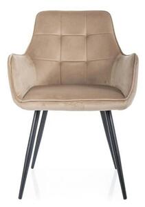 Scaun bej tapitat LEMON, stofa catifelata/metal, 57x47x85 cm