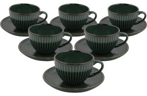 Set de 6 cești din ceramică cu farfurioare Linea210 ml, verde