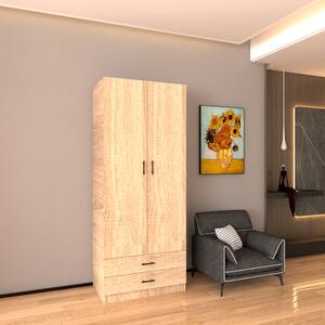 Dulap 2 usi si 2 sertare, H200 x L80 x A52cm, Material Pal 18mm, Culoare Stejar Sonoma