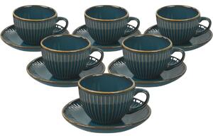 Set de 6 cești din ceramică cu farfurioare Linea210 ml, petrol