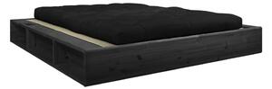 Pat dublu din lemn masiv cu futon negru Comfort și tatami Karup Design, 160 x 200 cm