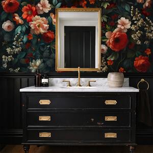 Tapet Model floral închis la culoare, cu flori luxuriante de grădină, Fototapet Flori, w05087 : Uwalls.ro