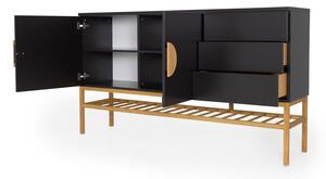 Dulap cu 2 uși și 3 sertare și picioare din lemn de stejar Tenzo Scoop, lățime 176 cm, negru