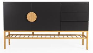 Dulap cu 2 uși și 3 sertare și picioare din lemn de stejar Tenzo Scoop, lățime 176 cm, negru