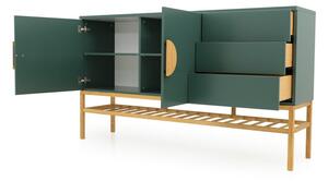 Dulap cu 2 uși și 3 sertare și picioare din lemn de stejar Tenzo Scoop, lățime 176 cm, verde