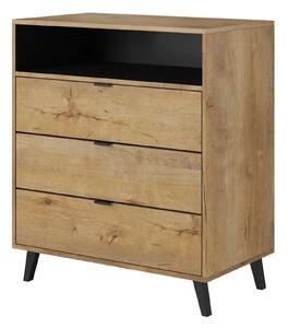 Comoda NEST KM-2, stejar/negru, PAL furniruit/sticla, 80x45x80 cm