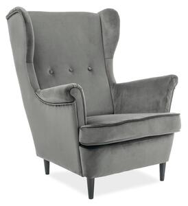 Fotoliu LORD, stofa catifelata gri - Bluvel 14/wenge, 82x92x101 cm