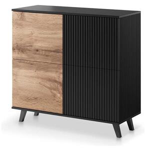Comoda RANDOM KM-2, stejar wotan/negru, PAL furniruit, 100x40x95 cm