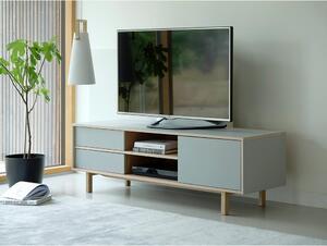 Masă TV cu picioare din lemn de stejar Unique Furniture Bilbao, gri
