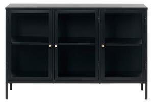 Comodă cu uși de sticlă Unique Furniture Carmel, lungime 132 cm, negru