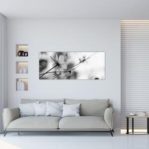 Tablou - Flori alb-negru (120x50 cm)