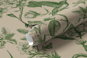 Tapet Păsări într-o grădină botanică, Tapet unic, a00965 : Uwalls.ro