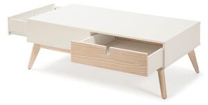 Măsuță de cafea cu 2 sertare și picioare din lemn de pin Marckeric Kiara, alb