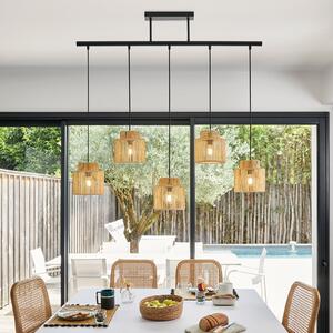 COREP Lampă suspendată Cancun, culoare naturală, lungime 98 cm, hârtie, cu 5 becuri, reglabil, Bej, Camera de zi / sufragerie, Hârtie / Carton