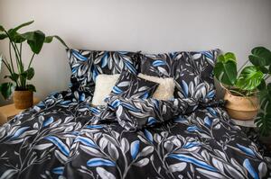 Lenjerie de pat din bumbac satinat Cotton House Blanche, 140 x 200 cm, negru - albastru