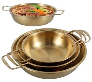 Set 3 oale japoneze din inox, aurii, cu două mânere, 18, 22 și 26 cm