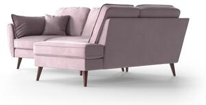Colțar din catifea cu șezlong pe partea dreaptă, My Pop Design Auteuil, roz deschis